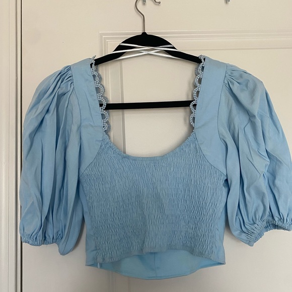 vestique Tops Vestique Blue Puff Sleeve Top Poshmark